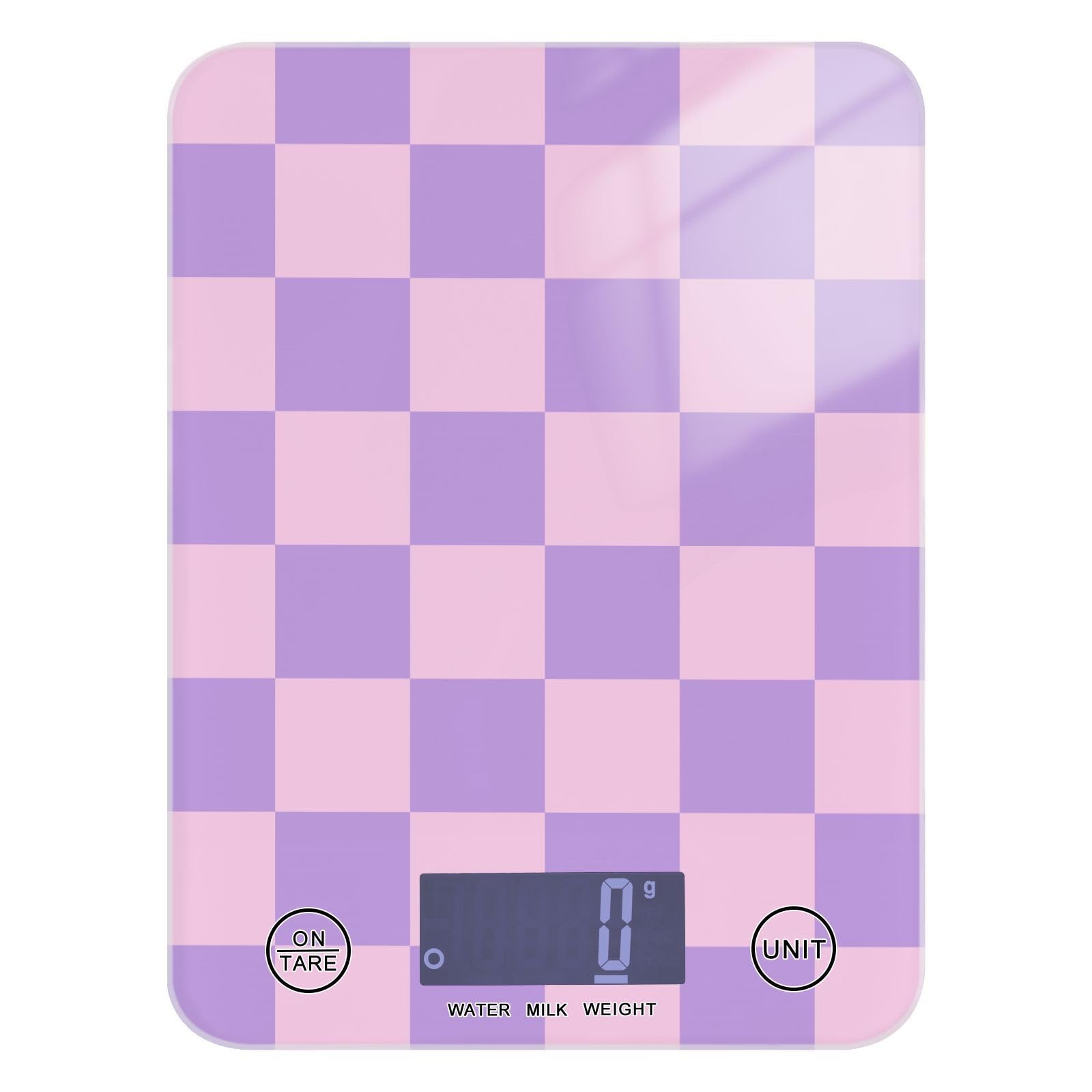 Báscula de cocina para hornear, cocinar, pesaje digital de alimentos, báscula de medición pequeña, impermeable, báscula eléctrica de alimentos a cuadros, color morado