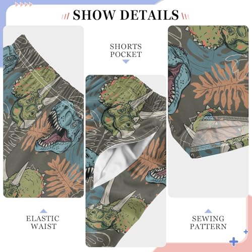 ZZXXB Tropical Dino Palm Tree Boys Long Pants Soft Trousers Elastic Waist Kids Lounge Bottoms with Pockets S-XL4