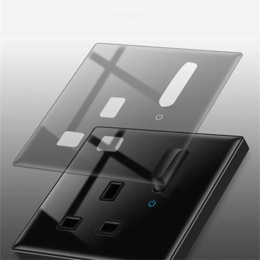 Schwarzer Gehärteter Glas-International-Schalter Mit Selbstzurücksetzender LED-Anzeige, EU-UK-Steckdose, 13 A, 86 Mm, 146 Mm