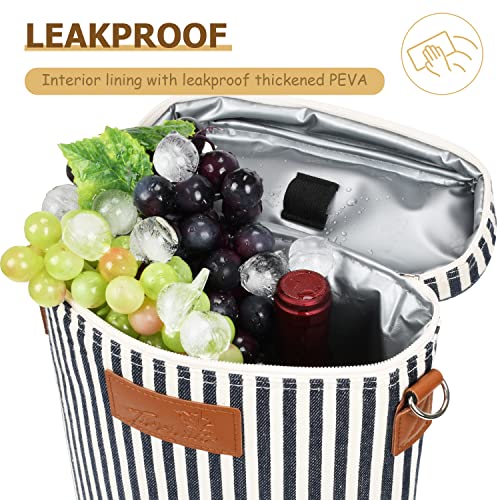 Tirrinia 2 Bottle Insulated Wine Tote Carrier - Leakproof, Padded Cooler Bag for Travel, BYOB, Tasting, Parties - Great Gift for Wine Lovers, Striped by Tirrinia - Image 2