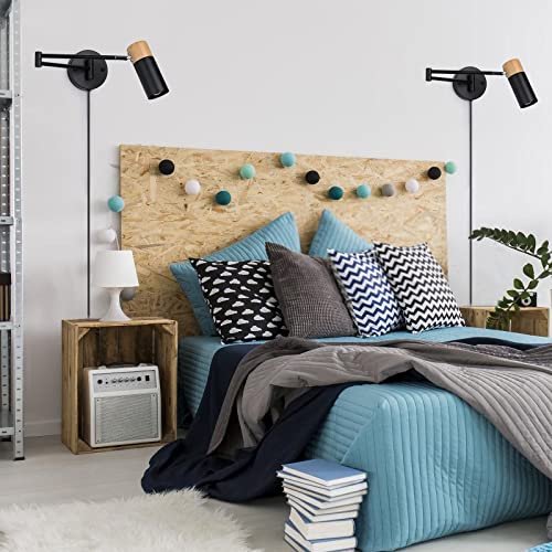 Image of COSYLUX Modern Swing Arm Plug in Wall Sconces for Bedroom, Black