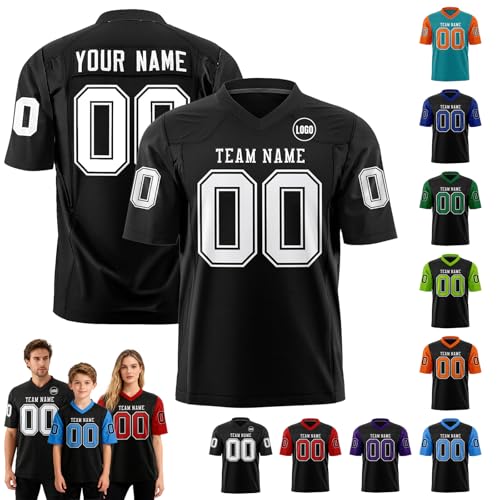 Maillot de Rugby Personnalisable - Customisation intégrale (Logo, Nom, Numéro) pour Hommes, Femmes, Enfants - Haut de Sport (Noir)