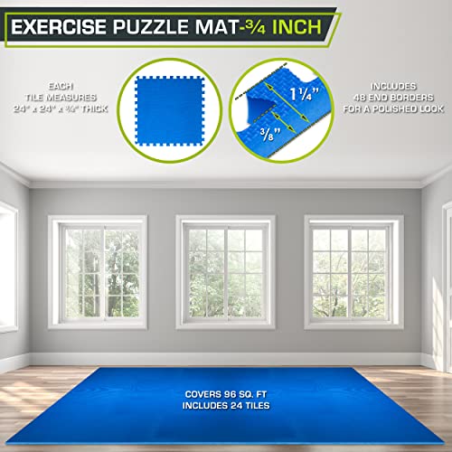 Image of ProsourceFit Weaved Pattern Extra Thick Exercise Puzzle Mat -inch, EVA Foam Interlocking Tiles for Protective, Cushioned Flooring for Home and Gym Equipment; Blue, 96 SQ FT, 24 Tiles