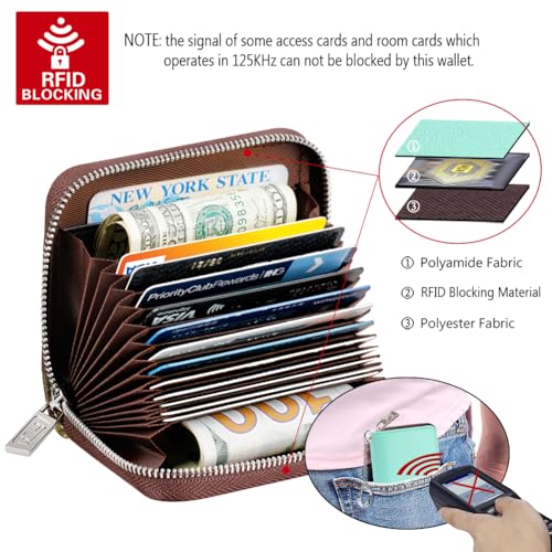 Image of FurArt Zipper Wallet Women, RFID Blocking Credit Card Wallet, Business Card Holder, Compact Size KeyChain Wallet, Lake Blue, small, Classic