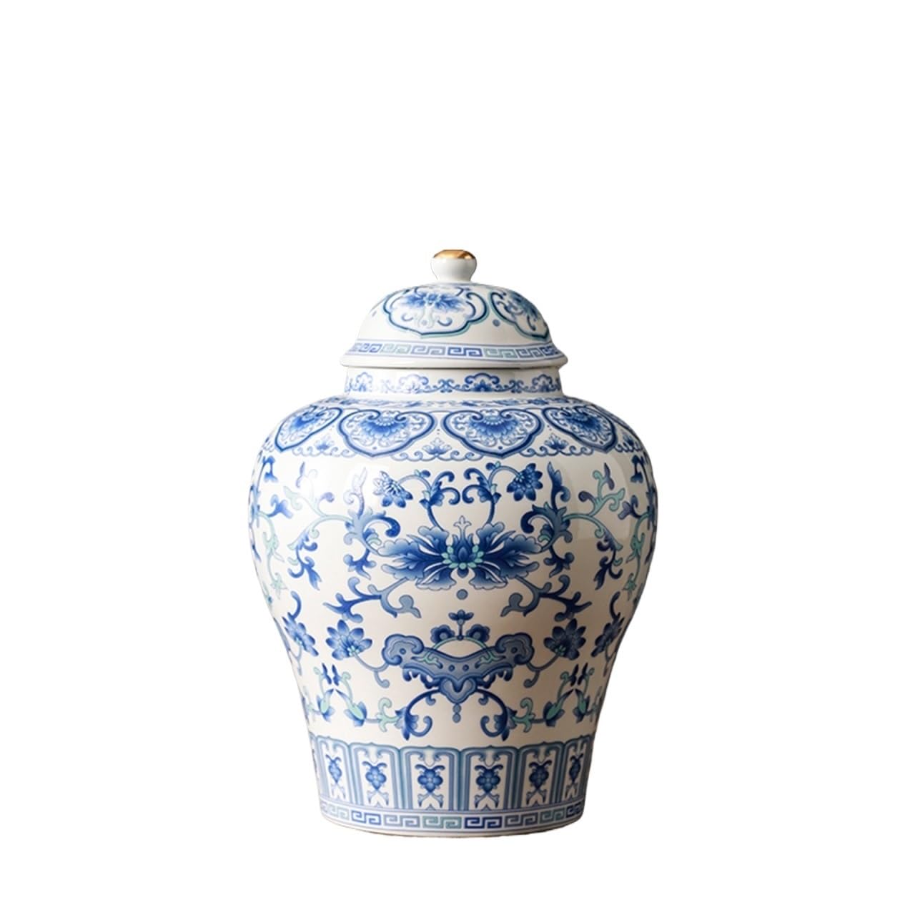 Chinese Style Decorative Jar Tea Can With Lotus Leaves Pattern Ceramic Sealed Ginger Jar For Decoration Flower Display(14x19.5cm)