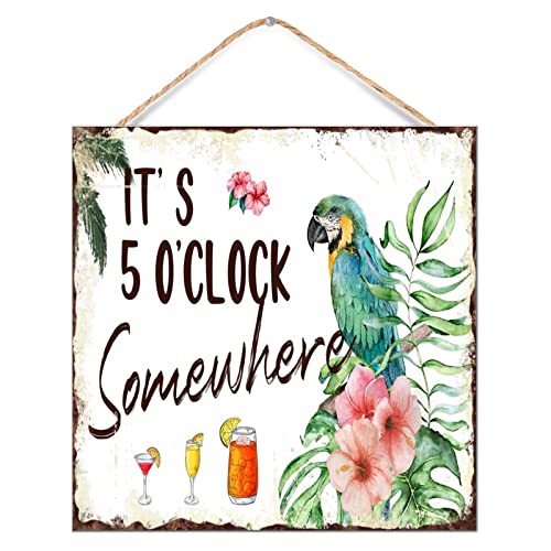 Plaque murale It's 5 O'Clock Somewhere panneau flamant rose pour deco de bar et salon