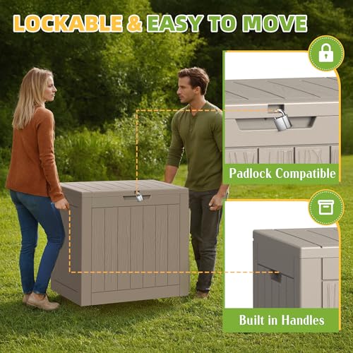 Image of 30 Gallon Waterproof Resin Deck Box, UV Resistant Outdoor Storage for Garden, Patio, Porch, Delivery（Grey，30 Gallon）