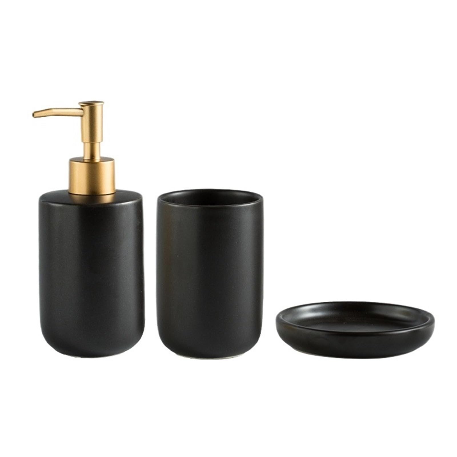 Seifenspender 3-teiliges Badezimmer-Zubehörset aus Keramik, inklusive Lotion-Seifenspender, Mundwasserbecher, Seifenschale(Schwarz)