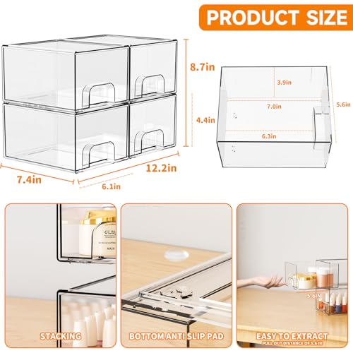 4-Pack-Clear-Stackable-Storage-Drawers44-Tall-Acrylic-Drawer-Containers-for-OrganizingBathroom-Organizers-and-Storage-Bin-BoxPlastic-MakeupMedicine-Organizer-Bins-for-CabinetUndersink