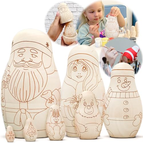 Poupées russes Noël non peintes Matriochka Père Frost bois brut kit créatif à peindre