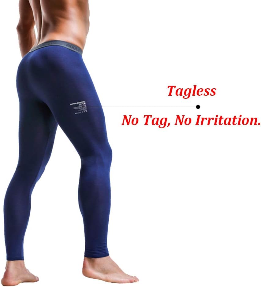 Ouruikia Men's Thermal Underwear Pants Modal Long Johns Tagless Lightweight Thermal Bottoms Separate Pouch - Image 5