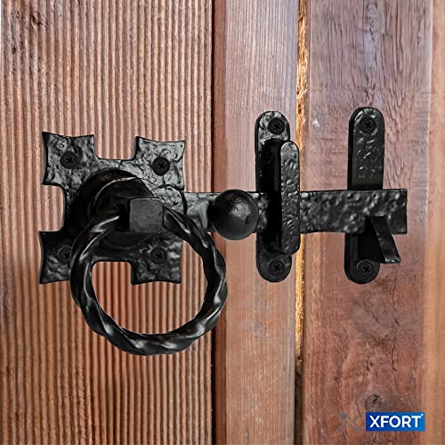 XFORT Smithy's Range Rope Ring Gate Latch, Black Antique Hammered Finish Ring Gate Latch, Corrosion Resistant - Image 4