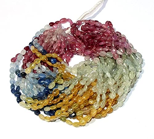 Perles en saphir naturel multicolore de forme ovale lisse, calibrage précis 5 à 8mm