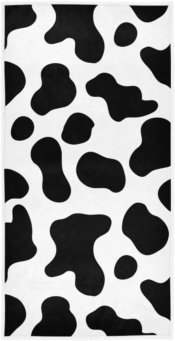Wamika Cute Cow Spots Hand Bath Towel Shower Towels Set Rustic Farmhouse Country Style Kitchen Hanging Gym Fingertip Bathroom Towel Highly Absorbent