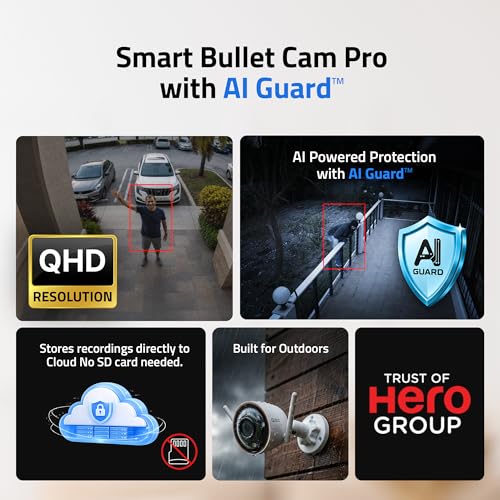 Image of Qubo Smart Bullet Cam Pro 4MP [2026 Edition] by Hero Group | STQC Certified | AI Person Detection | Intruder Alarm | Color Night Vision | App Control | Records Directly on Cloud | No SD Card Required