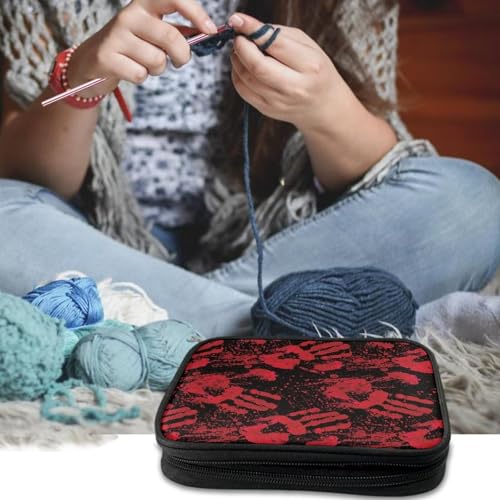 Image of Blood Hands Crochet Hook Case Halloween Portable Crochet Hook Organizer without Accessories Knitting Needle Case for Knitting Supplies Holiday Decoration