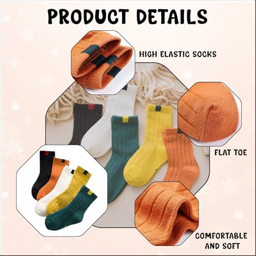 Image of MOMISY 5 Pairs Baby Girl Boys Tube Socks Toddlers Infant Solid Color Boat Spring and Autumn Socks Bamboo Stretch Crew Baby Socks - Multicolor