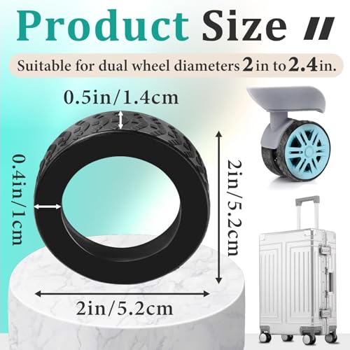 16 Pcs Luggage Wheel Covers, Silicone Luggage Wheel Protector Covers for 2-2.4" Spinner Wheel, Wear-Resistant, Anti-Noise, Essential Travel Accessories (Black)3