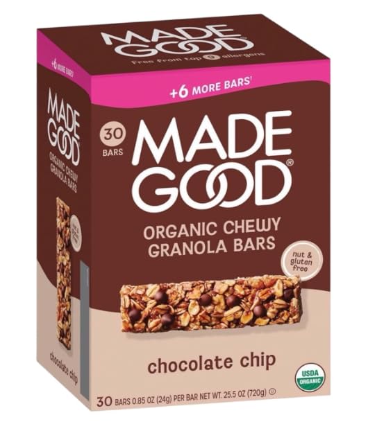 MadeGoods Chocolate Chip Granola Bars, 0.85 oz (30-Count Family Pack) – Nut-Free, Peanut-Free, Organic, Non-GMO, Gluten-Free, School-Safe Snack, Made with Whole Grains.