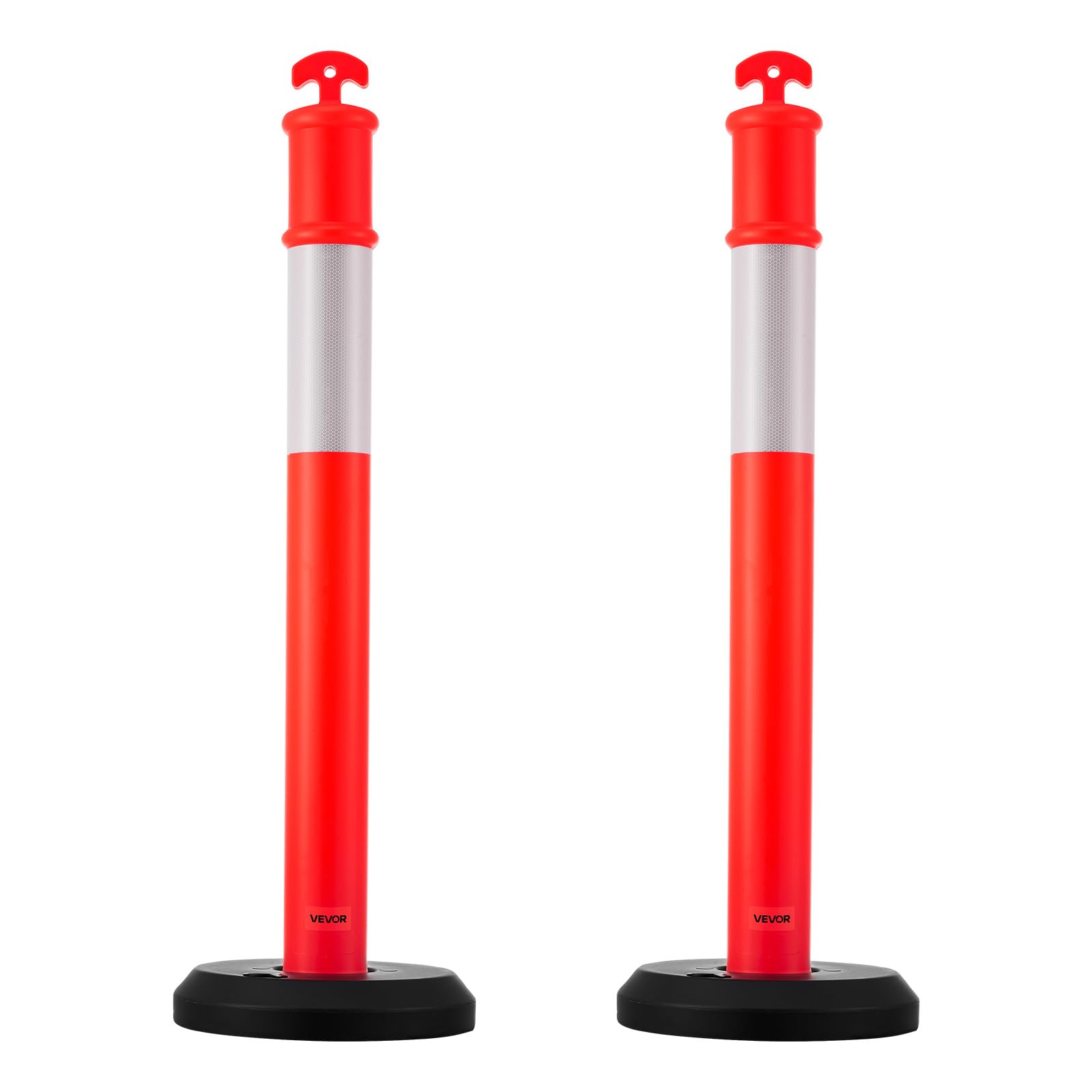 VEVOR Poteau de Signalisation 114 cm, Balise de Délimitation avec Base Remplissable, Bandes Réfléchissantes, Rouge