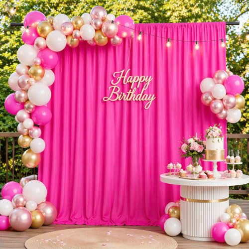 Image of SoarDream Polyester Fuchsia Backdrop Curtains - 5ft x 10ft 2 Panels Vibrant Wedding Party Photography Backdrop for Glamorous Events