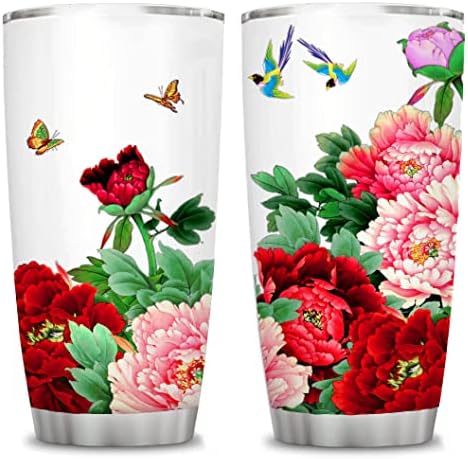 ATHAND Peony Floral Tumblers with Lid 20 oz - Stainless Steel Insulated Flowers Tumbler Travel Coffee Mugs Gifts for Women - Cute Birthday Christmas Gifts For Women Her Friends (Peony)