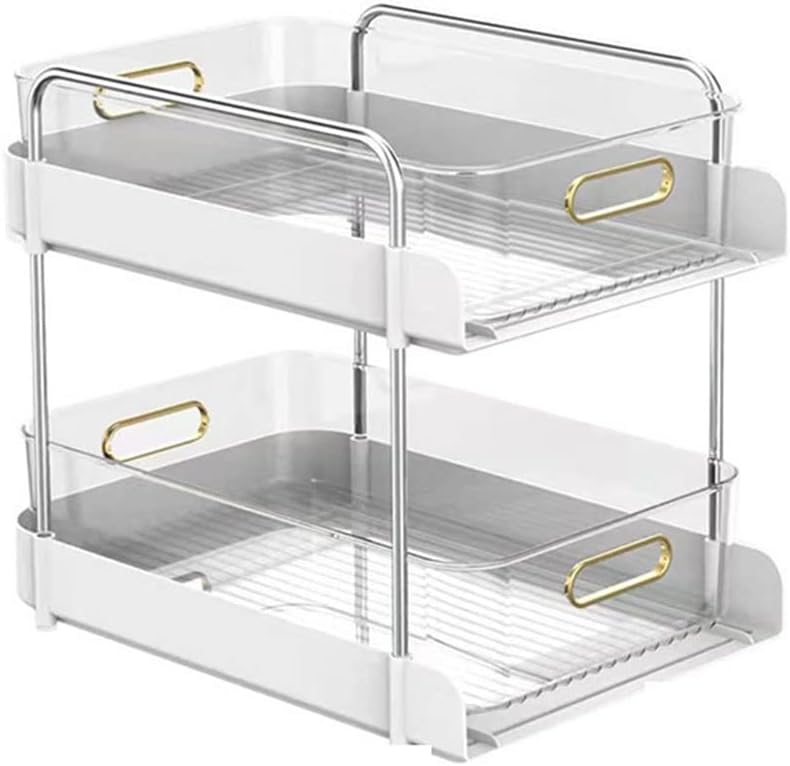 2 Tier Under Sink Shelves Cabinet Organizer with Wheels Drawer Kitchen Snack Spice Storage for Bathroom & Kitchen Home Organizer (Color : White, Size : 26 * 36.5 * 24.5cm) (White 26*36.5*24.5cm)