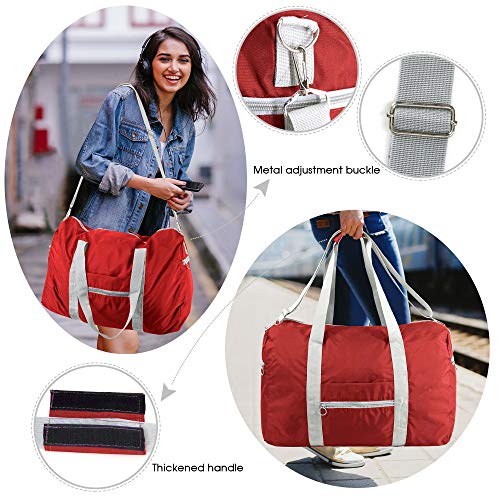 Foldable Travel Bag Traveling Hiking Gym Sports for Men Women Red Overnight Weekend Carry-On Big Duffle Bag 50LBS Collapsible Large Duffle Heavy Duty Oxford Luggage Bags w Zipper Closure Light