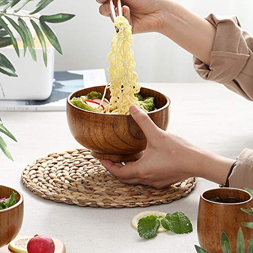 Handmade Wood Bowls, Jujube Wooden Japanese Bowls With Matching Spoon For Rice, Soup, Dip, Salad, Tea, Decoration 4 Sets (4 Bowls + 4 Spoons) #TOP6