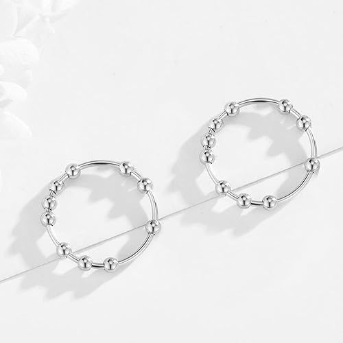Miniatura 9 de Anillo de oro y plata para mujer, anillos antiansiedad para mujer, anillos para aliviar la ansiedad, tamaño 5-10 cuentas, anillo de ansiedad para