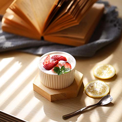 Bone China Ramekins for Baking 4 oz set of 6, White Custard Cups Creme Brulee Dishes Souffle Cups for Serving and Cooking TAWCHES