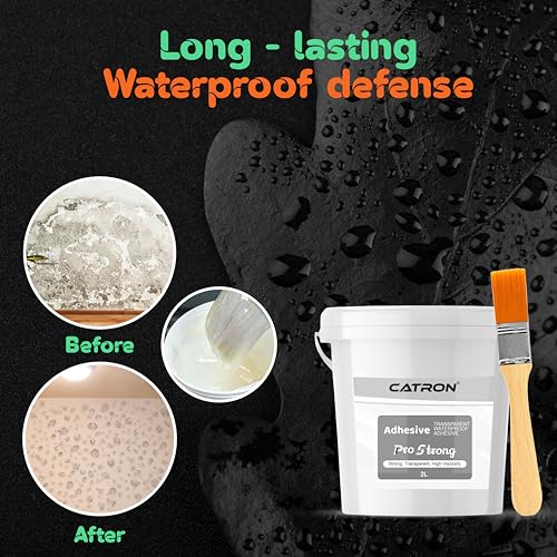 Image of Catron 2L /2Kg Transparent Waterproof Glue with Brush for Crack Seal, Roof Water Leakage Solution, Indoor and Outdoor Epoxy Resin Adhesive ProStrong Sealant | for Bathroom, Walls, Tiles and Pipes