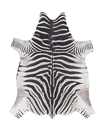 Kuhfell Teppich Amarillo Design aus Kunstfell Fellimitat, Zebra schwarz-weiß Fotodruck, 125x155 cm