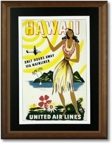 Amazon Co Jp ハワイアンポスター フラガールシリーズ Hawaii Only Hours Away Via Mainliner ユナイテッド航空 F 19 ホーム キッチン