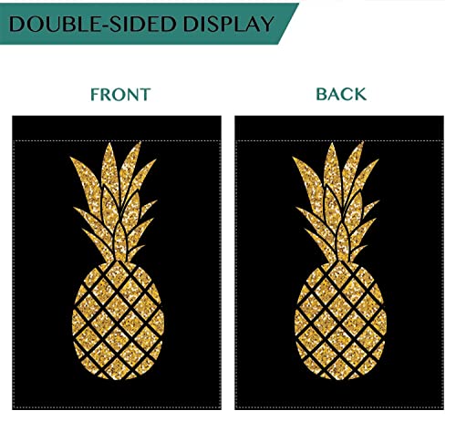 Uanvaha Gold Glitter Pineapple Burlap Garden Flags For Outside Summer Leafs Tropical Fruit Food House Flag Banner All Seasons Outdoor Home Decor 12.5X18 Inch #TOP2