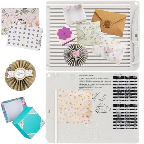 6.4x 8.5 Scoring Board Envelope Maker Mini Scoreboard for Paper Crafts Multi-Purpose Paper Scoring Board with Bone Folder for Card Making Envelope Making and Gift Box Making DIY Craft Projects