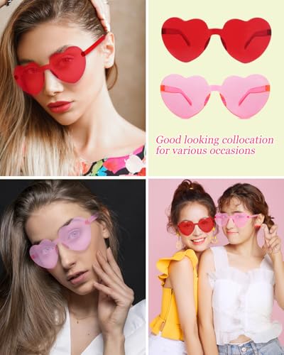 Heart Shaped Sunglasses Rimless Heart Sunglasses Bulk Transparent Heart Glasses Rave Party Favors for Women Men (4Pack) 5