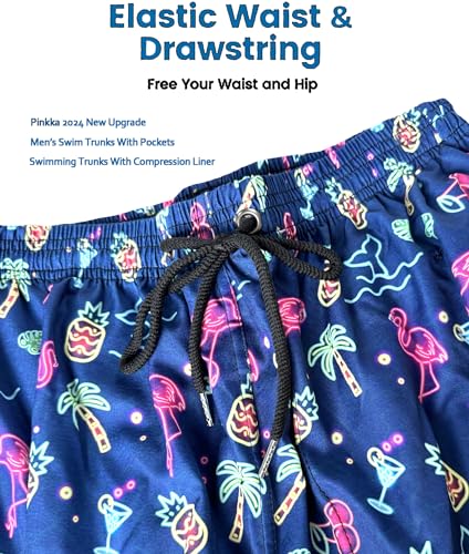 Pinkka OSDL-31LWF Mens Swimming Trunks With Compression Liner Buffalo Plaid Bathing Suits 2 In 1 Quick-Dry Checkered Swim Shorts thumb #4
