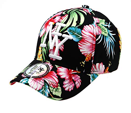 Casquette NY Femme Hip hop Fashion Baseball Visière Arrondie Noir Design Fleur Cap Réglable
