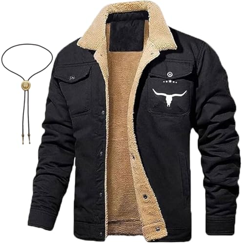 Bullhorns Men's Fleece-Lined Cotton Casual Jacket, Bullhorn Mens Fleece Jacket, Mens Retro Western Jacket