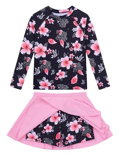 Image of Snowheart Girls Rash Guard Swimsuit Set Long Sleeve Bathing Suit Two Piece 3-12 Years