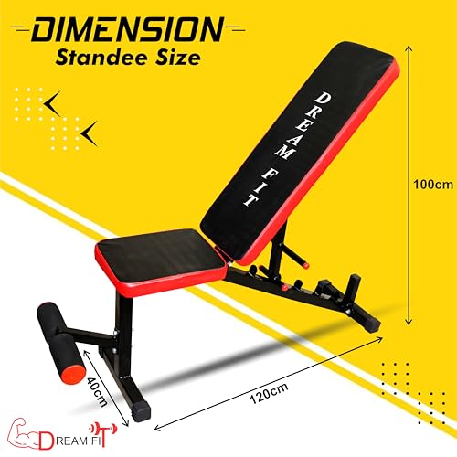 Image of DREAM FIT Heavy Duty Gym Bench with 7 adjustable positions || Premium Steel Multipurpose Fitness Bench for home workouts || Incline /Flat /Decline Utility Bench || 350kg weight hold