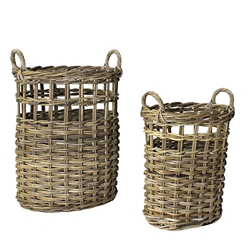 MY SWANKY HOME Elegant Rattan Lattice Tall Oval Basket Set | Umbrella Hamper Storage