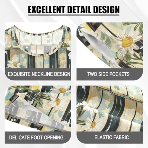 ALAZA Daisy Flowers Piano Keys Pajama Set Short Sleeve Sleepwear Soft Lounge Nightwear4