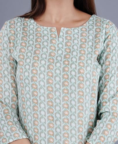 Image of Amazon Brand - Tavasya Women Cotton- Rayon Printed Kurti with Pant Co-Ord Set | Soft Comfortable Straight Fit Ethnic Kurta Set | 3 /4 Sleeves V-Neck Daily, Office & Casual Wear