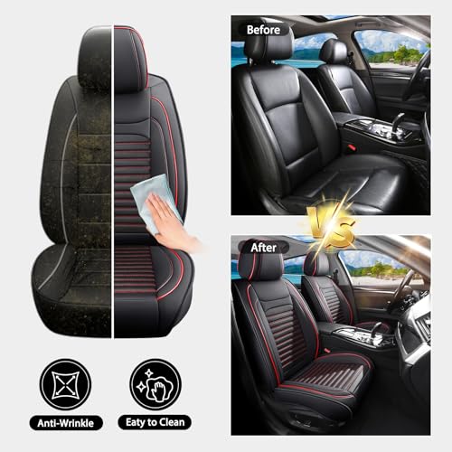 Image of Car Seat Covers Fit for VW Jetta 2007-2026(BlackRed,Front) | Full Coverage Faux Leather Seat Protector Waterproof Airbag Compatible and All-Weather Automotive Seat Covers