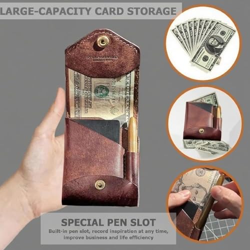 Vintage Handmade Leather Wallet,Multifunctional Compact Wallet,Slim Minimalist Men's Wallets Built-In Pen Slot,Holds 4-8 Cards and Cash (1 Set)4