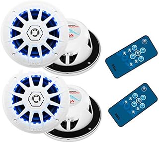4) BOSS Audio MRGB65 6.5" 400W Boat Marine RGB LED Light Speakers White