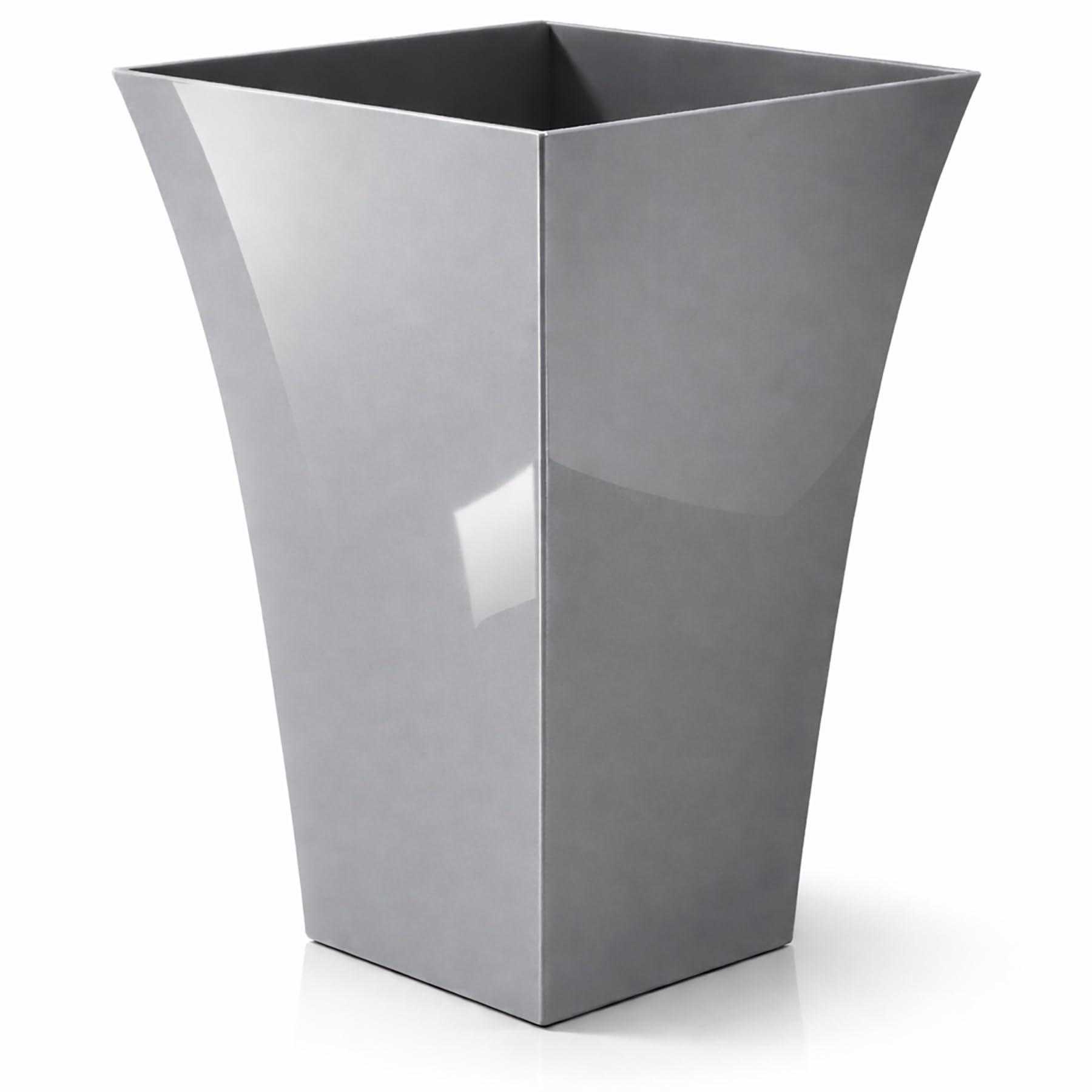 CrazyGadget® Large Milano Tall Planter Square Plastic Garden Flower Plant Pot Gloss Finish - for Indoor and Ourdoor (Silver, 1)