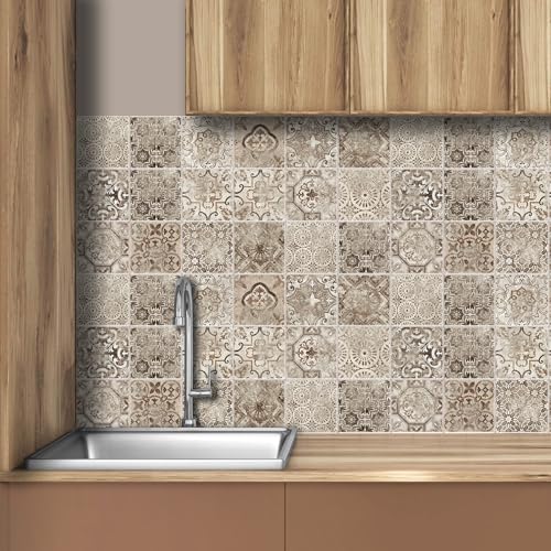 AREDE 32 Stück Fliesenaufkleber Deco Fliesen Kleber für Bad Selbstklebende Fliesendekor Aufkleber Backstein zum Küche Esszimmer Badezimmer Fliesenfolie / 10 x 10 cm / T1015